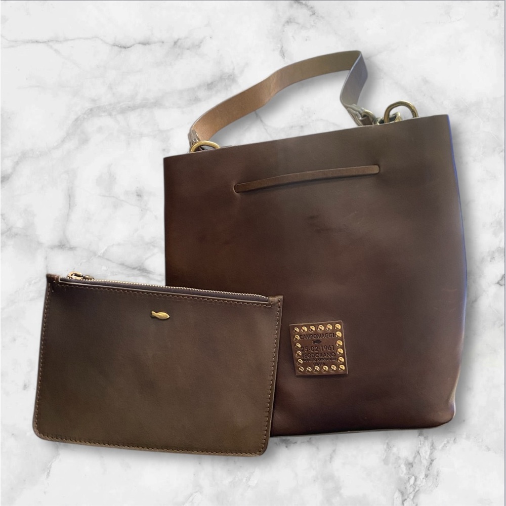 Brown Leather Tote Bag with Pouch